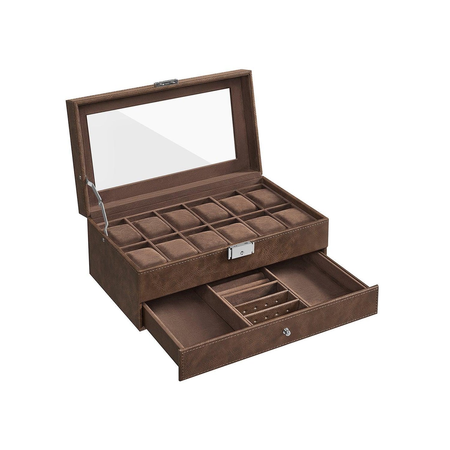 12-Slot Watch Box with Glass Lid FredCo
