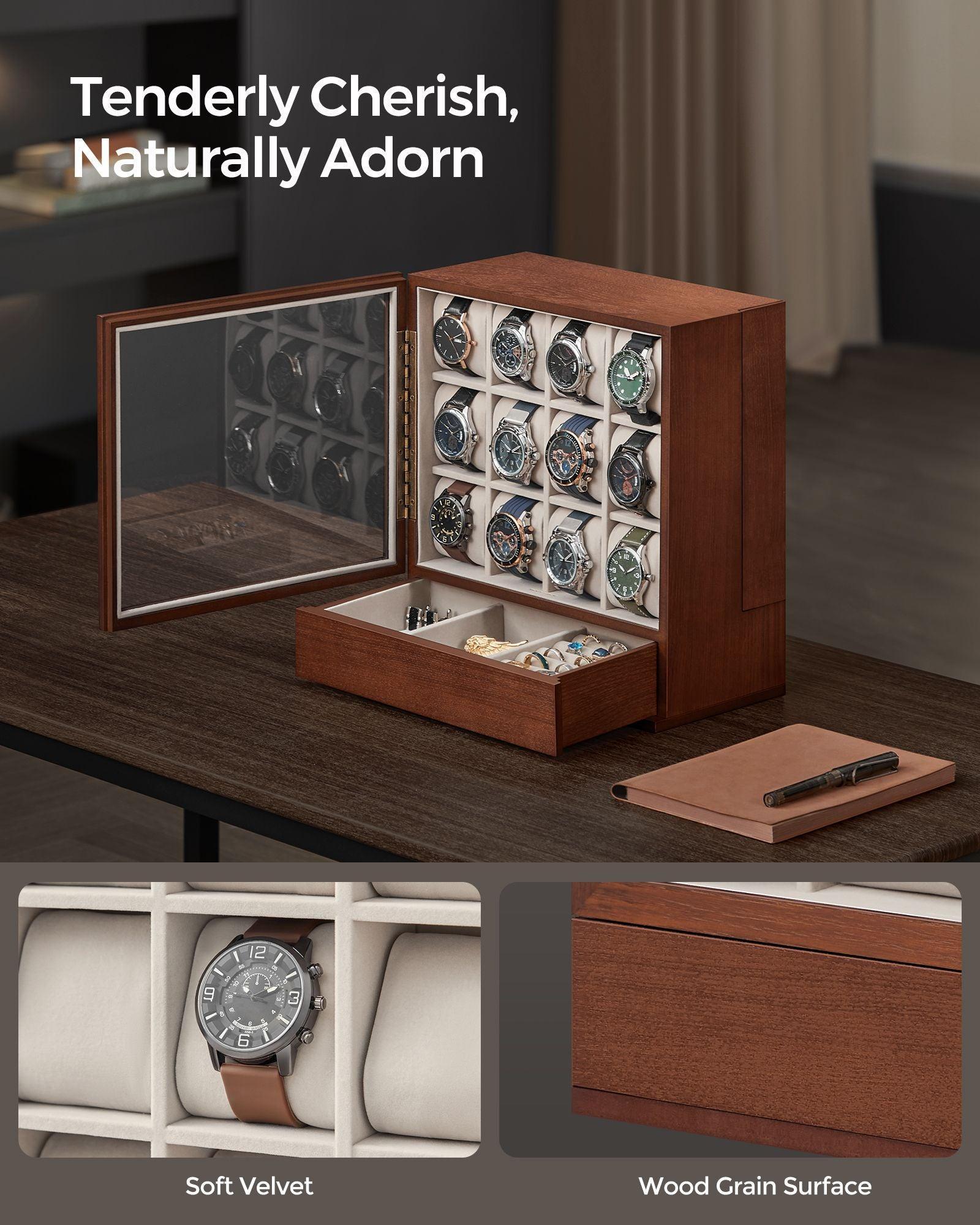 12-Slot Wooden Watch Box Coffee Brown FredCo
