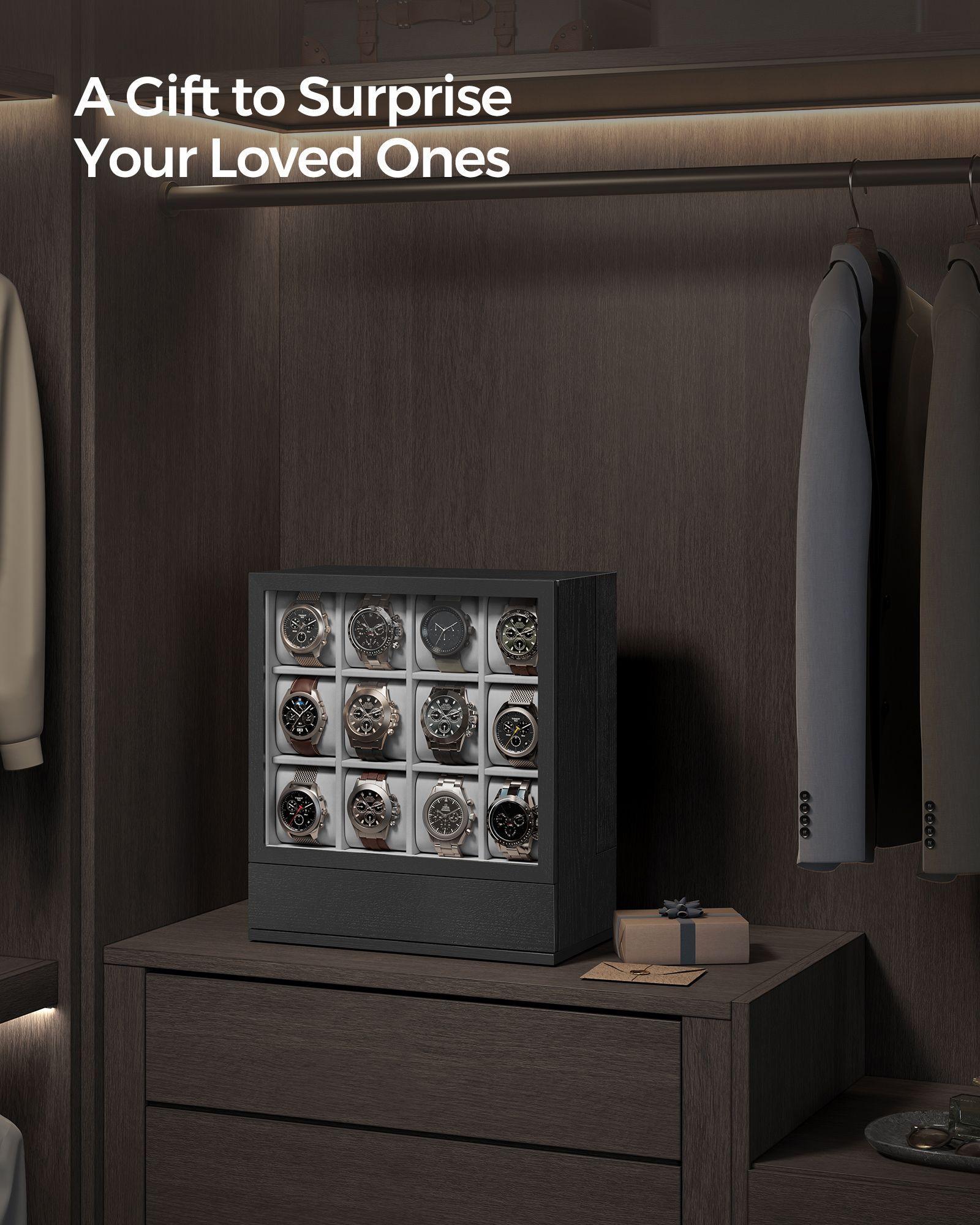 12-Slot Wooden Watch Box Ebony Black FredCo