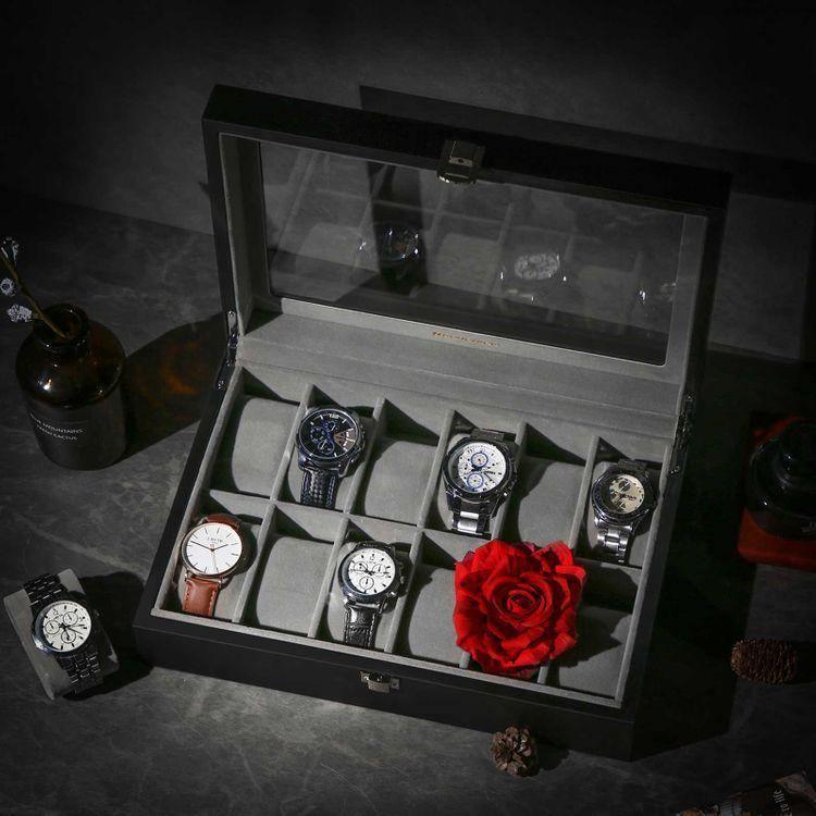 12 Slots Watch Box Black with Glass
