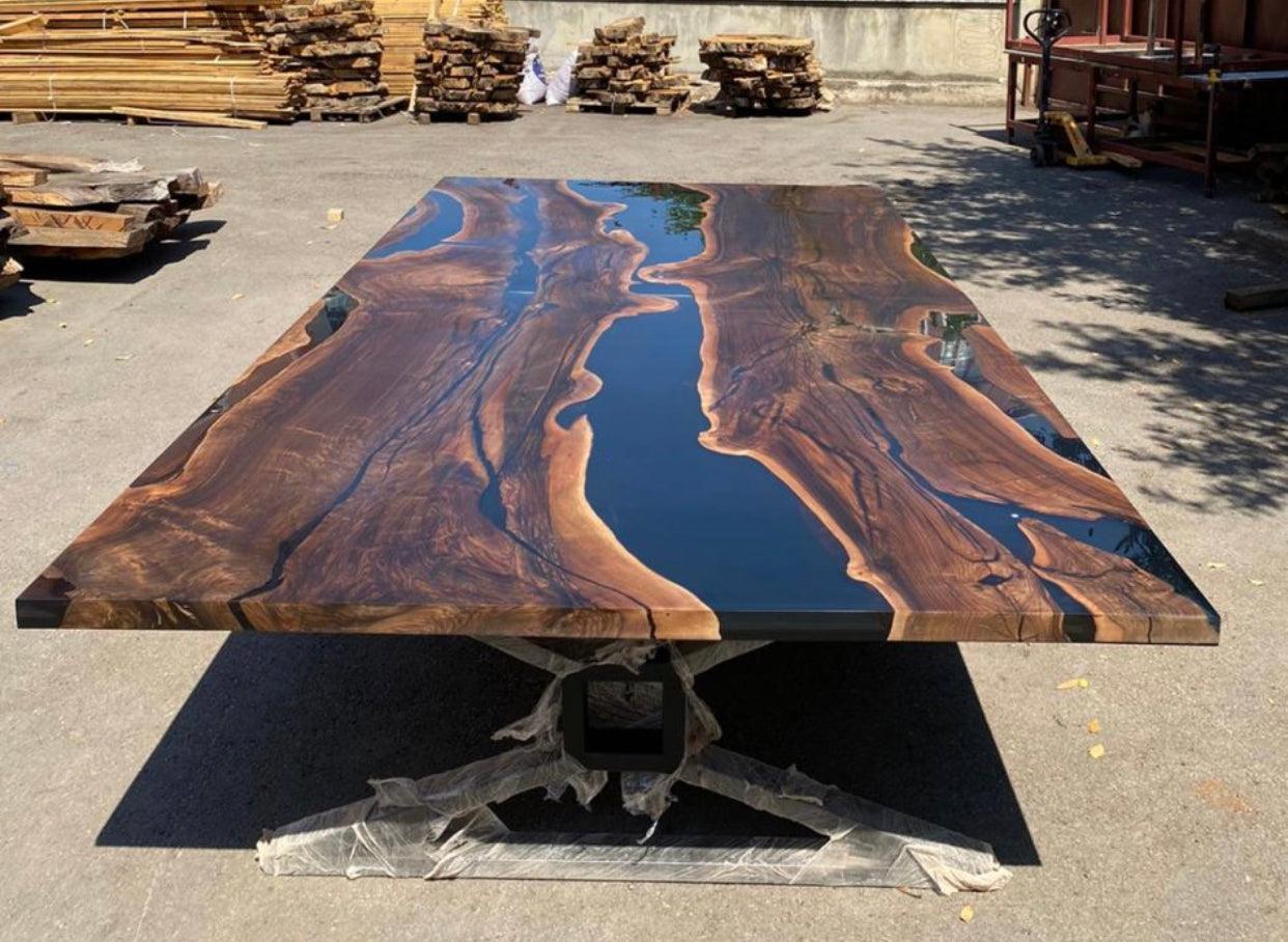 12’ x 40” Live-Wood Conference Table Black Epoxy Table FredCo