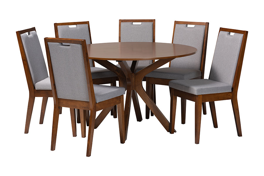Baxton Studio Eira Modern Grey and Walnut Brown Wood 7-Piece Dining Set