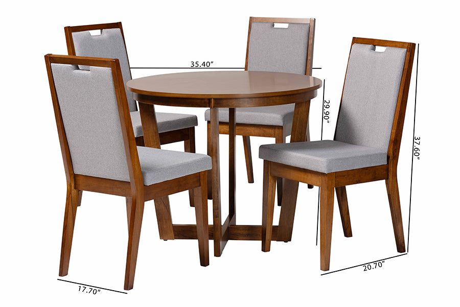 Baxton Studio Ana Modern Grey and Walnut Brown Wood 5-Piece Dining Set