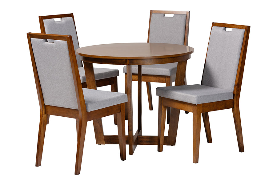 Baxton Studio Ana Modern Grey and Walnut Brown Wood 5-Piece Dining Set