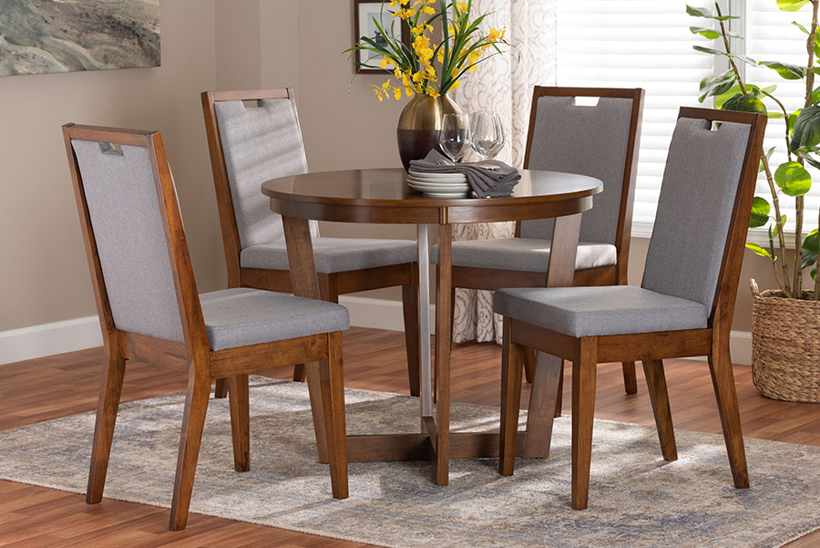 Baxton Studio Ana Modern Grey and Walnut Brown Wood 5-Piece Dining Set