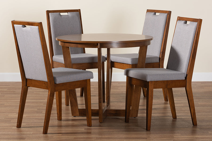 Baxton Studio Ana Modern Grey and Walnut Brown Wood 5-Piece Dining Set