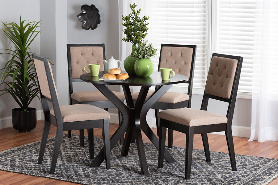 Baxton Studio Mana Modern Sand Fabric and Dark Brown Finished Wood 5-Piece Dining Set