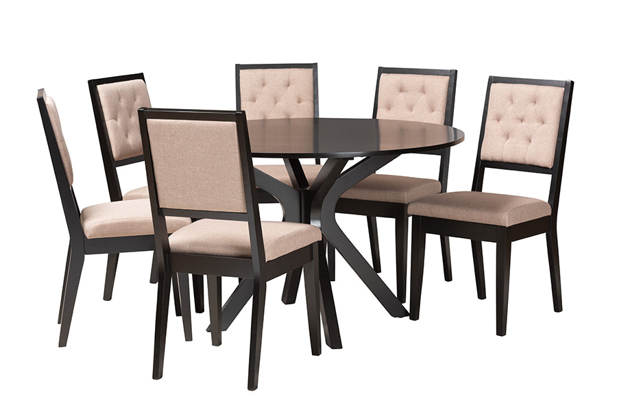 Baxton Studio Mana Modern Sand Fabric and Dark Brown Finished Wood 7-Piece Dining Set