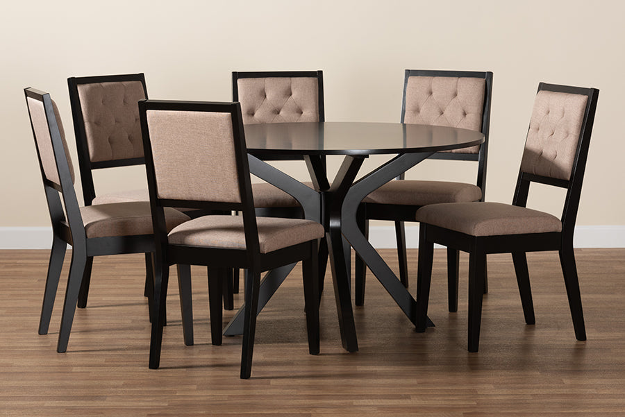 Baxton Studio Mana Modern Sand Fabric and Dark Brown Finished Wood 7-Piece Dining Set