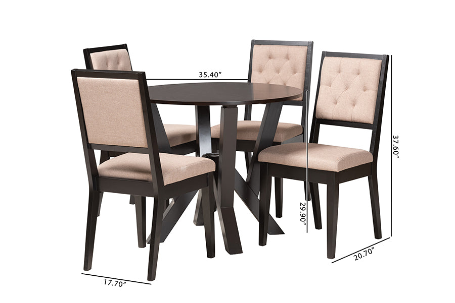 Baxton Studio Kai Modern Sand Fabric and Dark Brown Finished Wood 5-Piece Dining Set