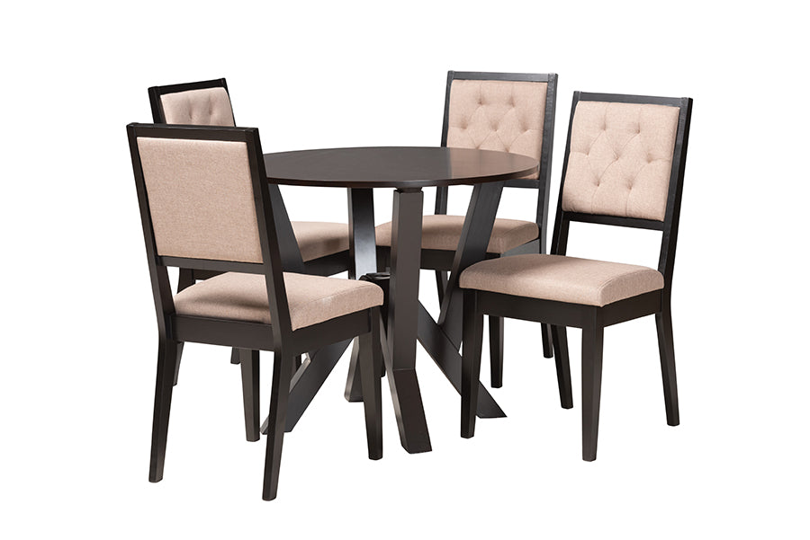 Baxton Studio Kai Modern Sand Fabric and Dark Brown Finished Wood 5-Piece Dining Set