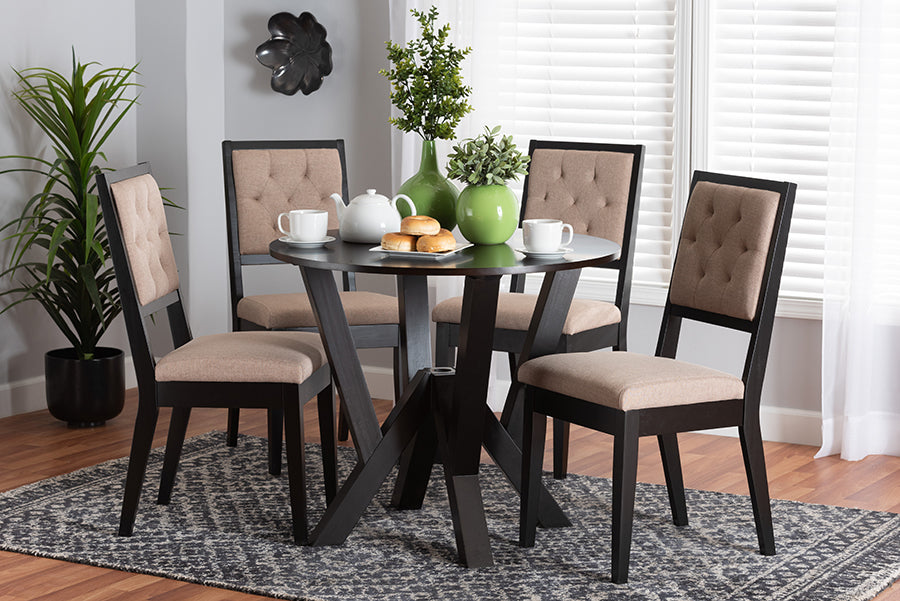 Baxton Studio Kai Modern Sand Fabric and Dark Brown Finished Wood 5-Piece Dining Set
