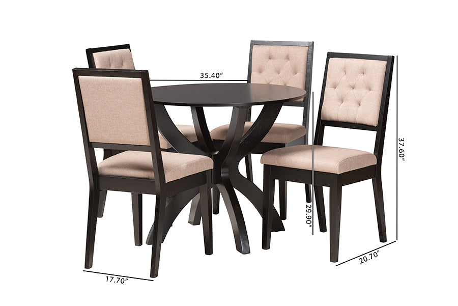 Baxton Studio Noe Modern Sand Fabric and Dark Brown Finished Wood 5-Piece Dining Set