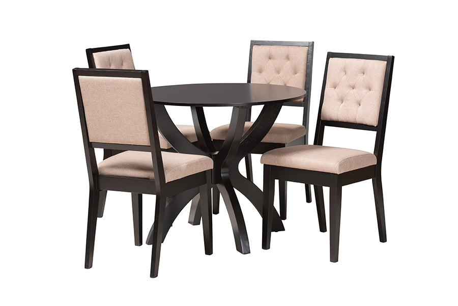 Baxton Studio Noe Modern Sand Fabric and Dark Brown Finished Wood 5-Piece Dining Set