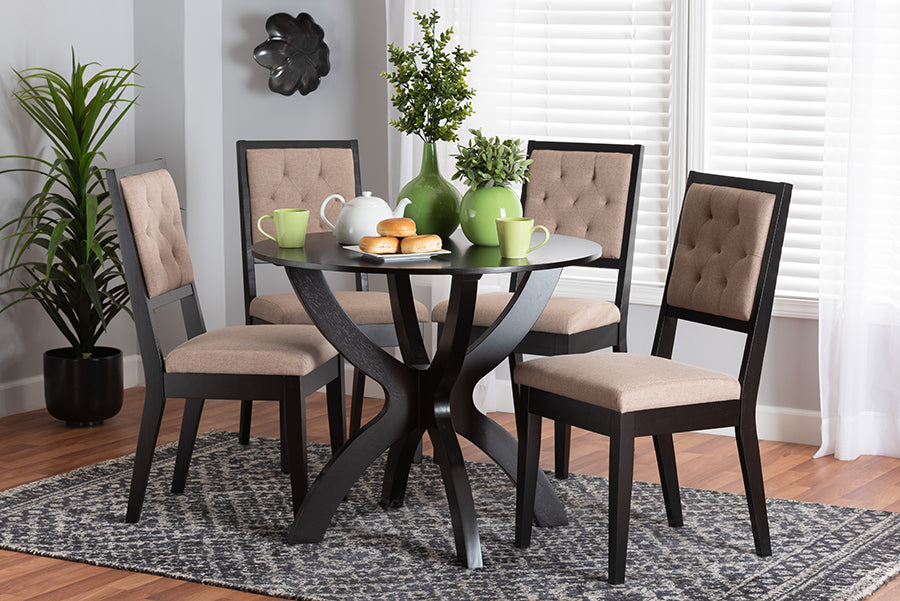 Baxton Studio Noe Modern Sand Fabric and Dark Brown Finished Wood 5-Piece Dining Set