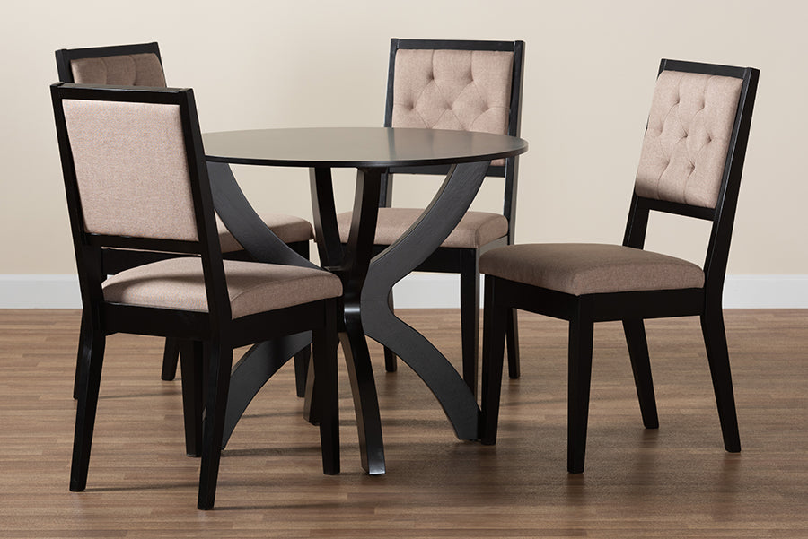 Baxton Studio Noe Modern Sand Fabric and Dark Brown Finished Wood 5-Piece Dining Set