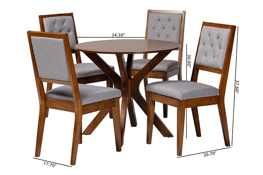 Baxton Studio Mana Modern Grey and Walnut Brown Wood 5-Piece Dining Set