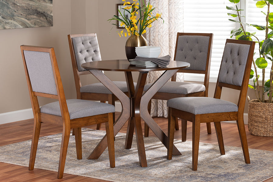 Baxton Studio Mana Modern Grey and Walnut Brown Wood 5-Piece Dining Set