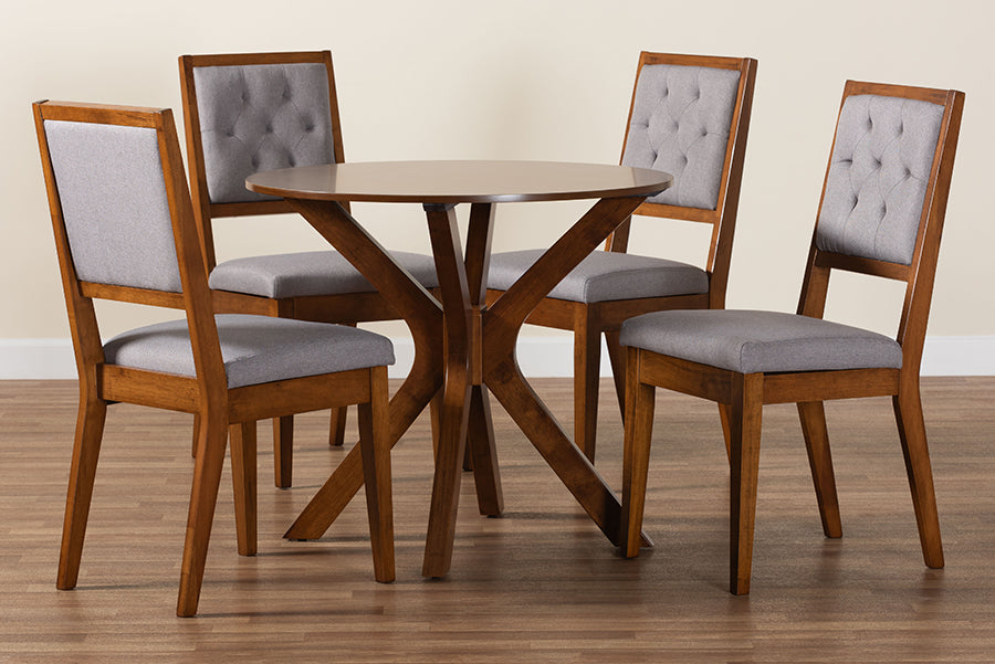 Baxton Studio Mana Modern Grey and Walnut Brown Wood 5-Piece Dining Set