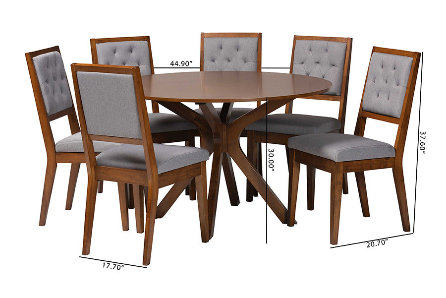 Baxton Studio Mana Modern Grey and Walnut Brown Wood 7-Piece Dining Set