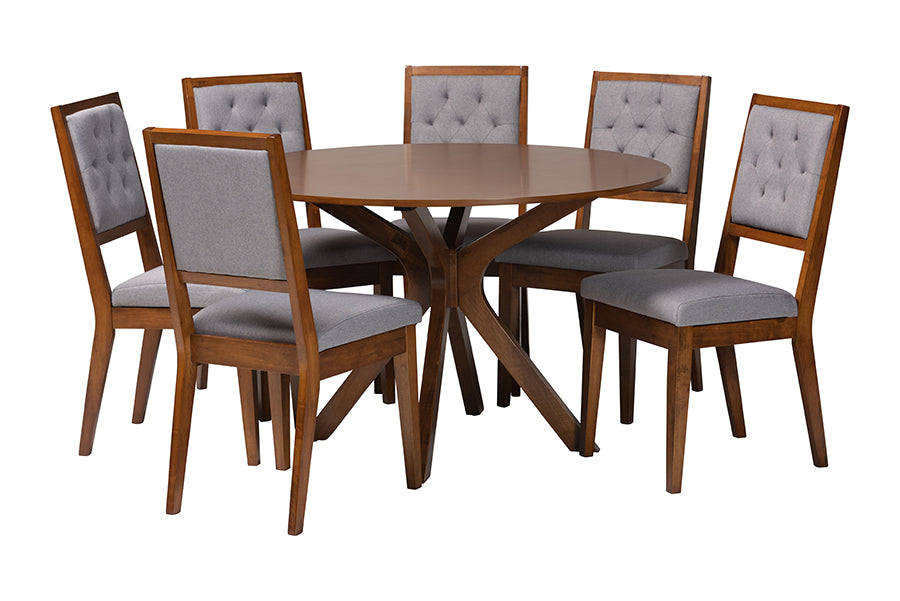 Baxton Studio Mana Modern Grey and Walnut Brown Wood 7-Piece Dining Set