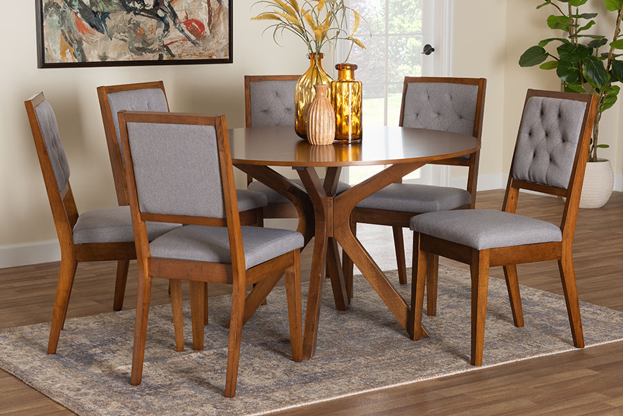 Baxton Studio Mana Modern Grey and Walnut Brown Wood 7-Piece Dining Set