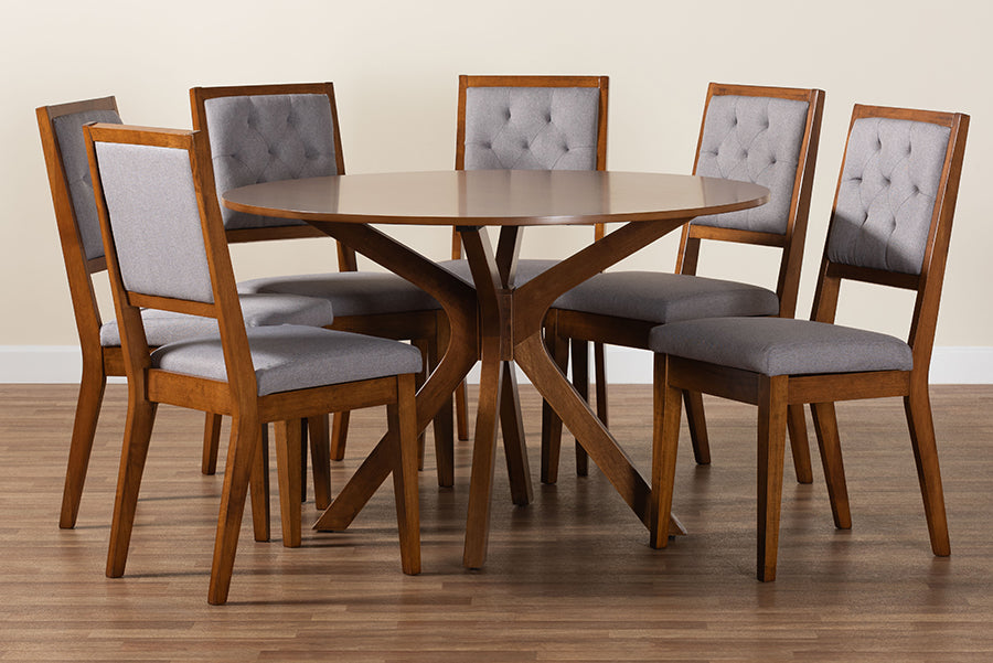 Baxton Studio Mana Modern Grey and Walnut Brown Wood 7-Piece Dining Set