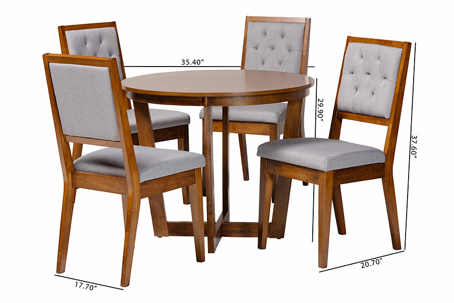 Baxton Studio Kala Modern Grey and Walnut Brown Wood 5-Piece Dining Set