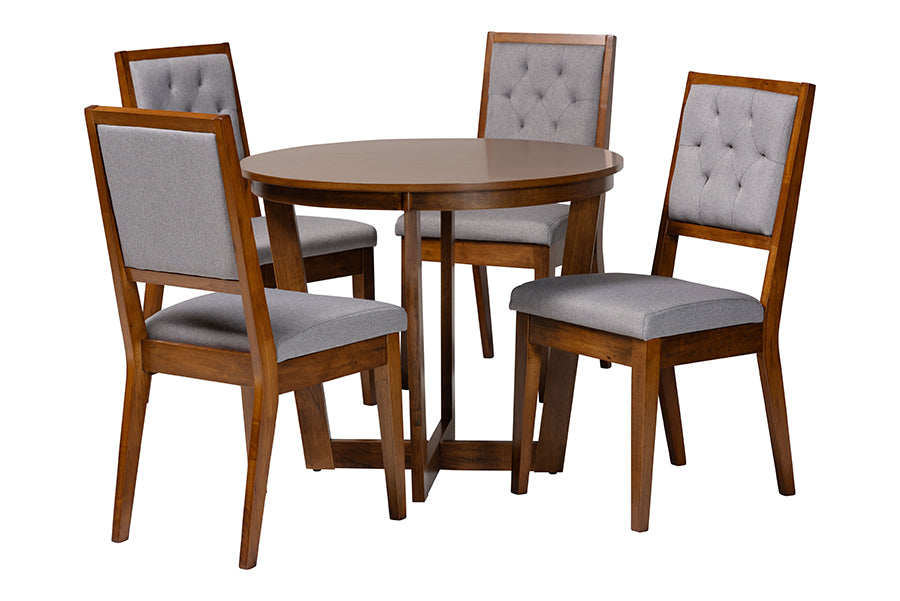 Baxton Studio Kala Modern Grey and Walnut Brown Wood 5-Piece Dining Set