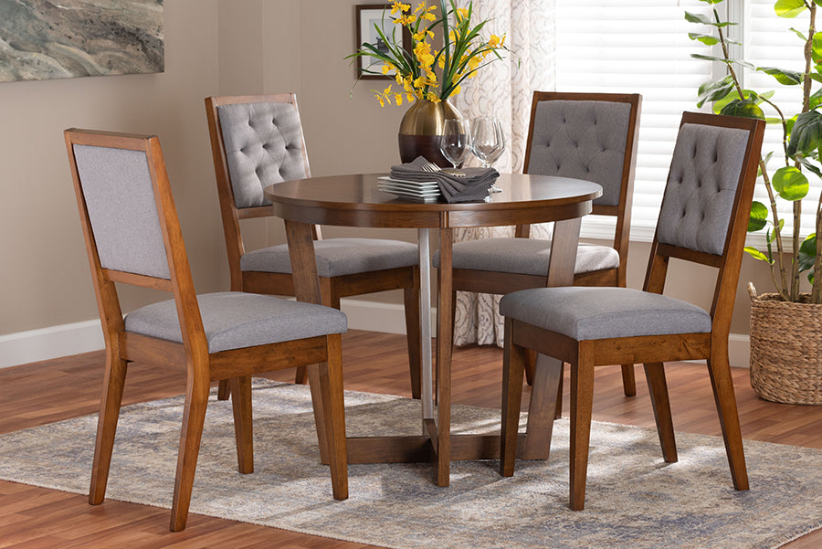 Baxton Studio Kala Modern Grey and Walnut Brown Wood 5-Piece Dining Set