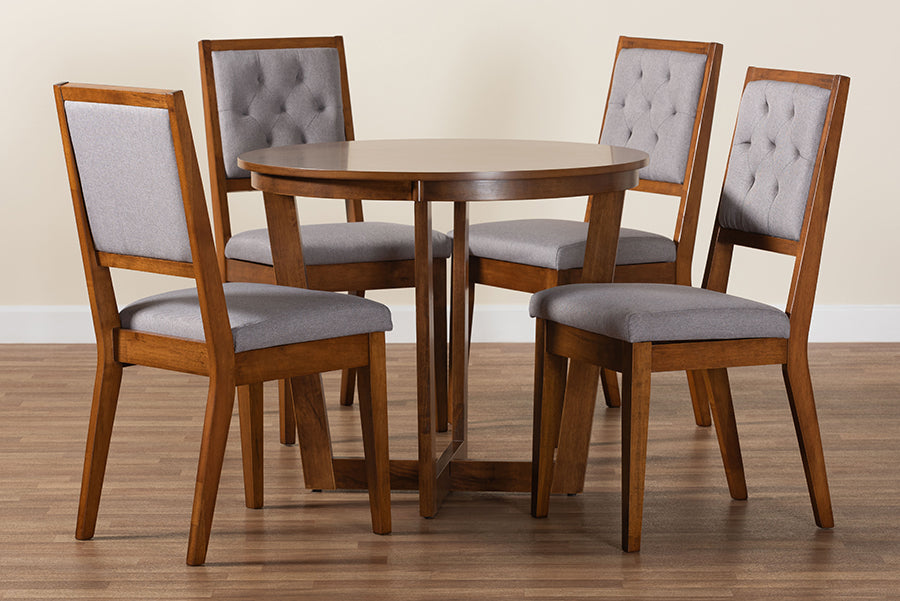Baxton Studio Kala Modern Grey and Walnut Brown Wood 5-Piece Dining Set