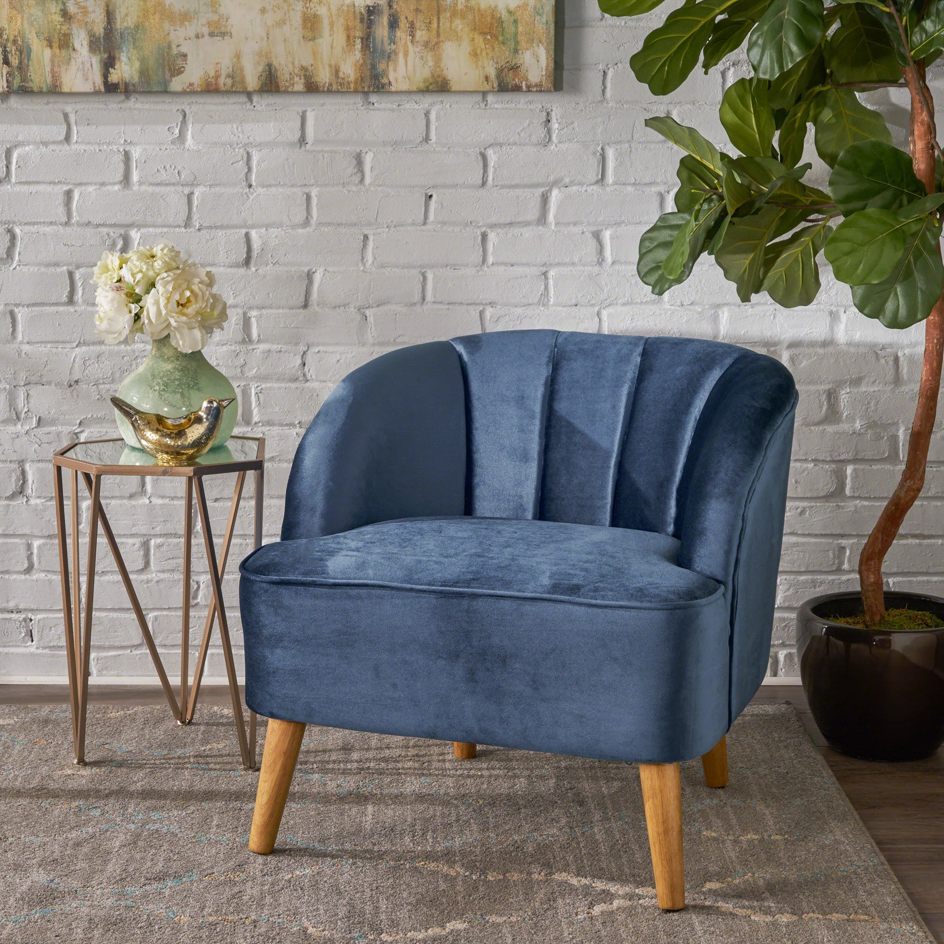 Accent Chair, Club Armchair, Modern Reading Chair, Antique Navy Blue Altay Velvet FredCo