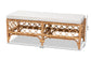 bali & pari Orchard Modern Bohemian White Fabric Upholstered and Natural Brown Rattan Bench