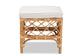 bali & pari Orchard Modern Bohemian White Fabric Upholstered and Natural Brown Rattan Ottoman