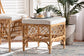 bali & pari Orchard Modern Bohemian White Fabric Upholstered and Natural Brown Rattan Ottoman