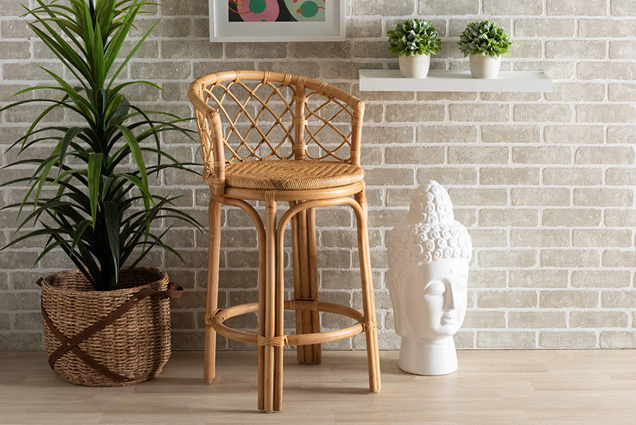 bali & pari Orchard Modern Bohemian Natural Brown Rattan Counter Stool