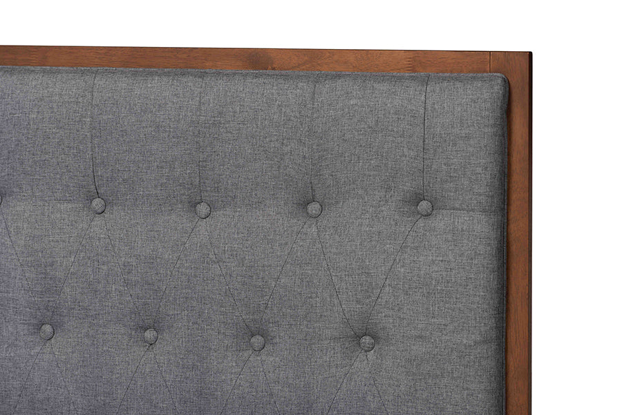 Baxton Studio Jalie Classic Transitional Grey Fabric and Walnut Brown Finished Wood King Size Platform Storage Bed