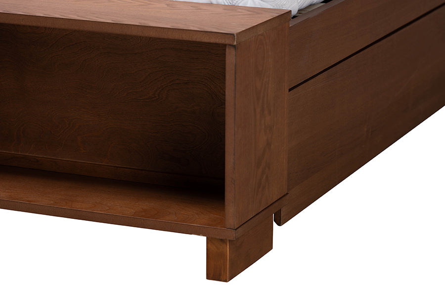 Baxton Studio Jalie Classic Transitional Grey Fabric and Walnut Brown Finished Wood King Size Platform Storage Bed