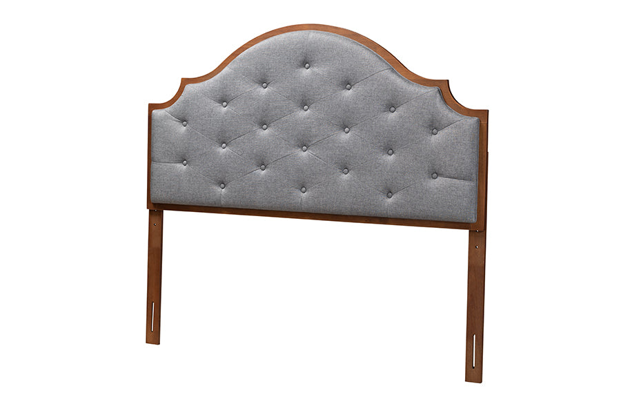 Baxton Studio Premala Classic and Traditional Grey Fabric and Walnut Brown Finished Wood King Size Headboard