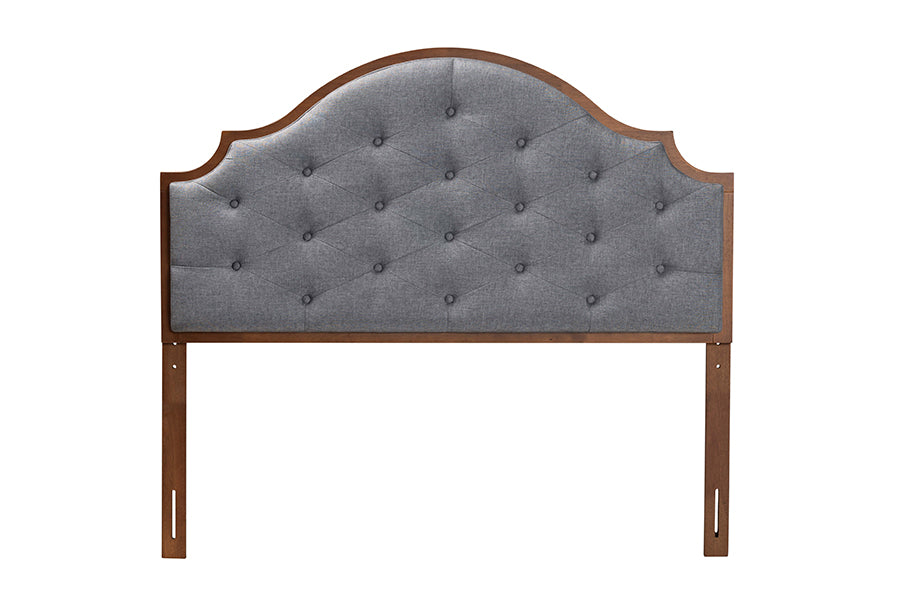 Baxton Studio Premala Classic and Traditional Grey Fabric and Walnut Brown Finished Wood King Size Headboard