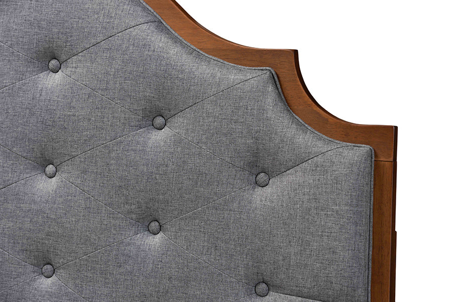 Baxton Studio Premala Classic and Traditional Grey Fabric and Walnut Brown Finished Wood King Size Headboard
