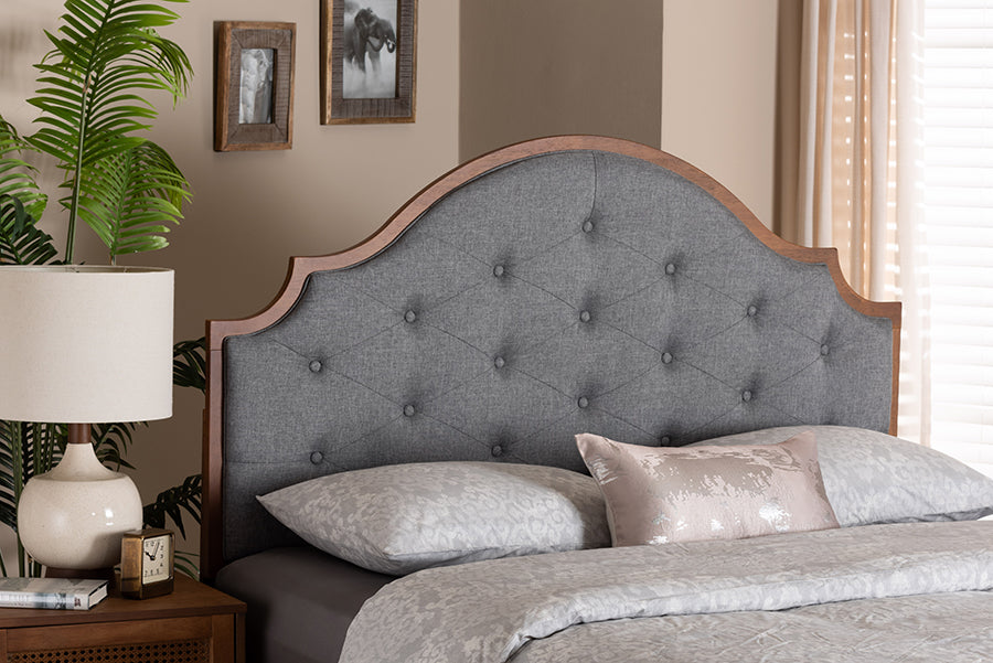 Baxton Studio Premala Classic and Traditional Grey Fabric and Walnut Brown Finished Wood King Size Headboard