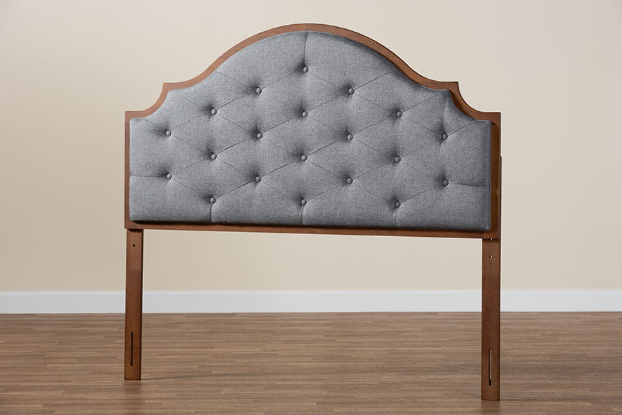Baxton Studio Premala Classic and Traditional Grey Fabric and Walnut Brown Finished Wood King Size Headboard