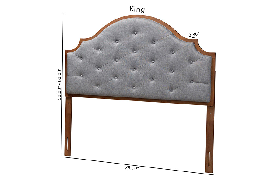 Baxton Studio Premala Classic and Traditional Grey Fabric and Walnut Brown Finished Wood King Size Headboard