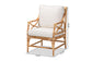 bali & pari Brandon Modern Bohemian White Fabric Upholstered and Natural Brown Rattan Armchair