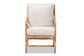 bali & pari Brandon Modern Bohemian White Fabric Upholstered and Natural Brown Rattan Armchair