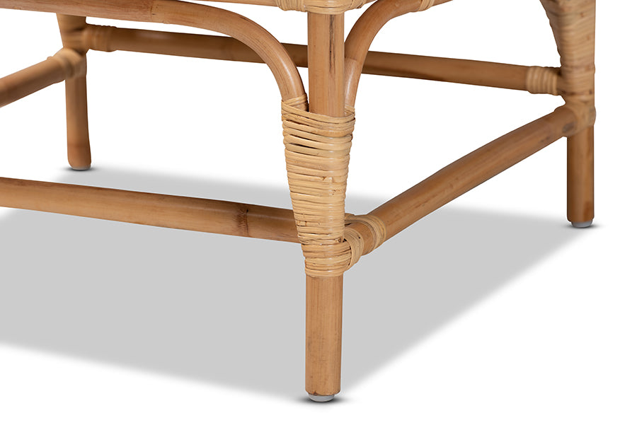 bali & pari Brandon Modern Bohemian White Fabric Upholstered and Natural Brown Rattan Armchair