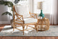 bali & pari Brandon Modern Bohemian White Fabric Upholstered and Natural Brown Rattan Armchair