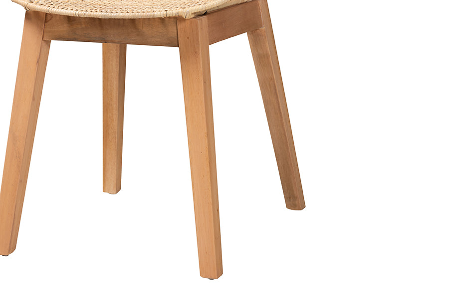 bali & pari Sabelle Japandi Natural Brown Mahogany and Rattan 2-Piece Dining Chair Set