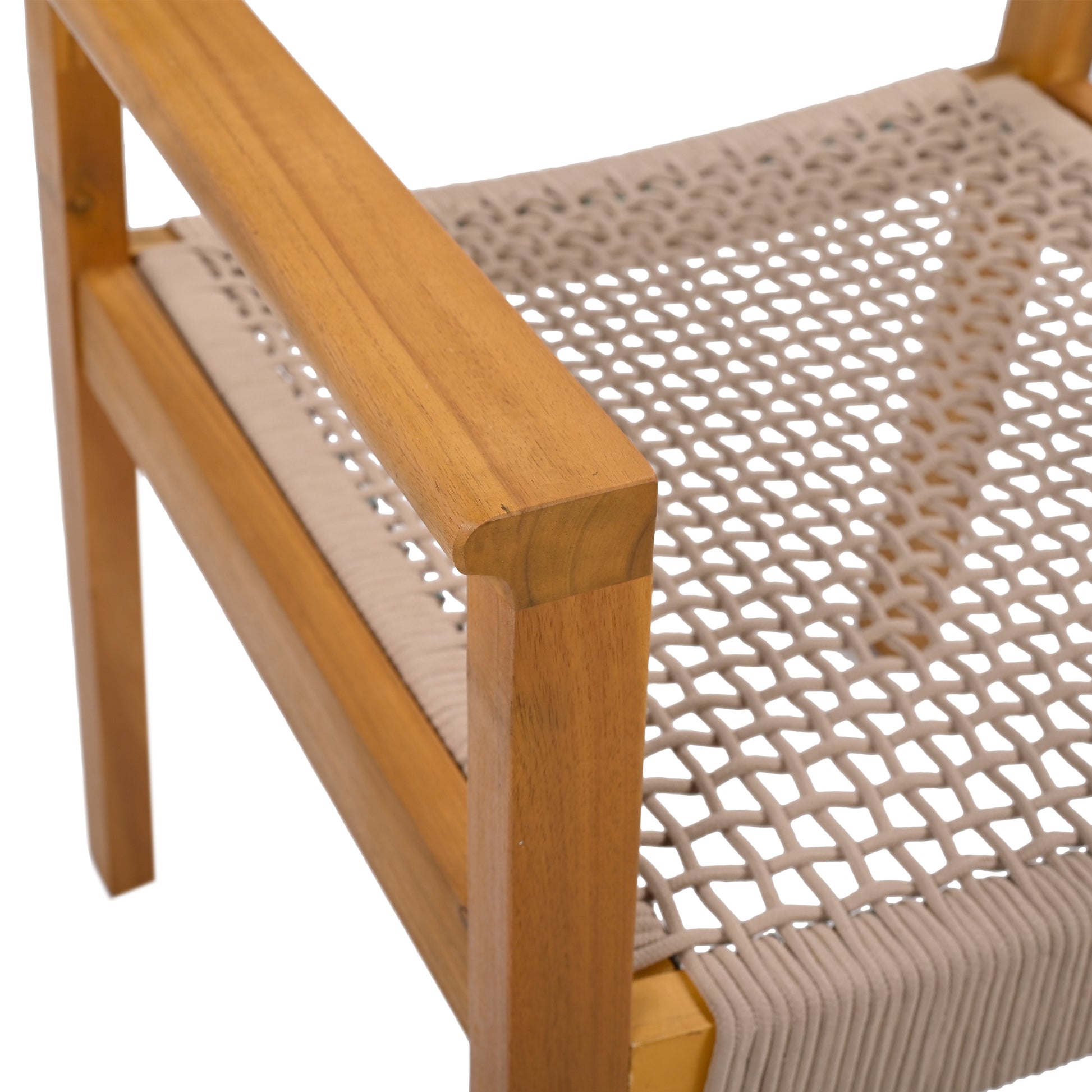 Outdoor Dining Chair Set of 2, Patio Chairs, Teak Acacia Wood, Light Brown Rope FredCo